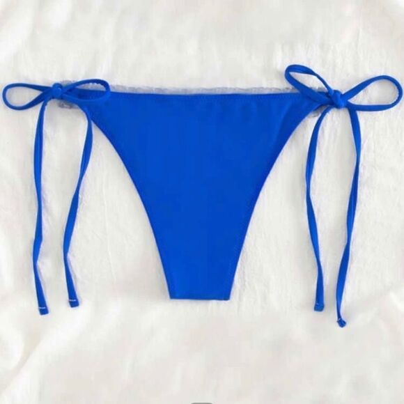 Blue Frill trim tie side bikini bottoms sz medium - Picture 1 of 4